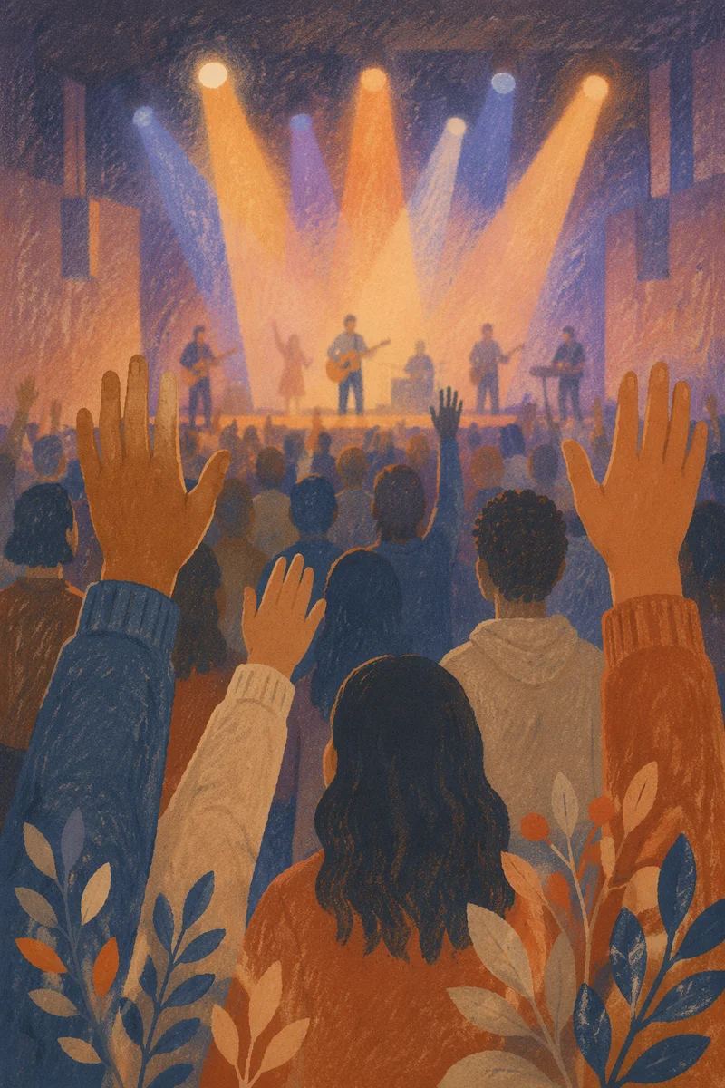 Raised Hands at Worship Concert Lights