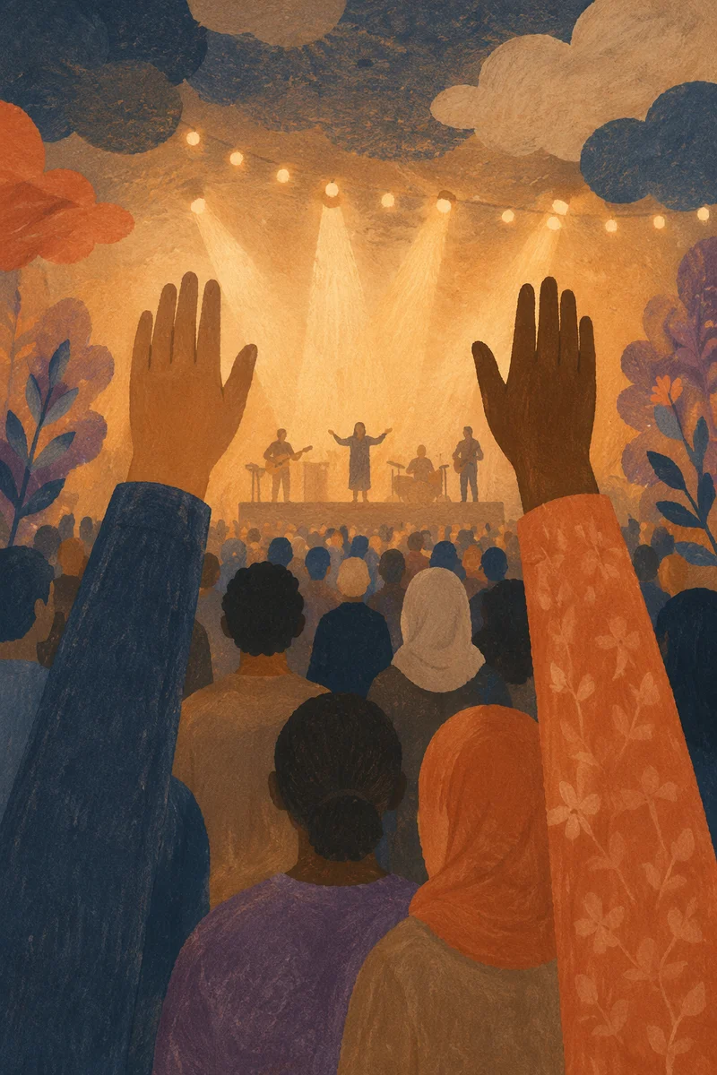 Raised Hands in Warm Worship Lights