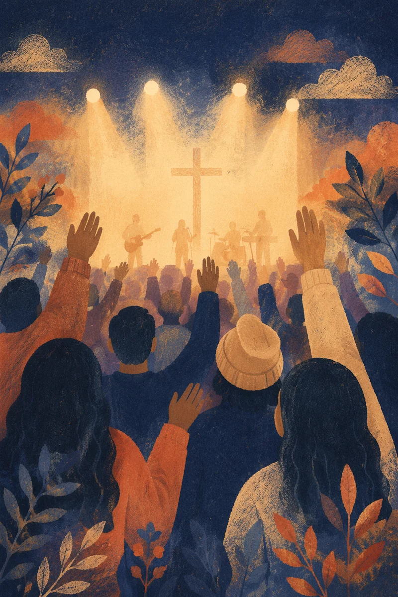 Raised Hands in Worship Concert Lights