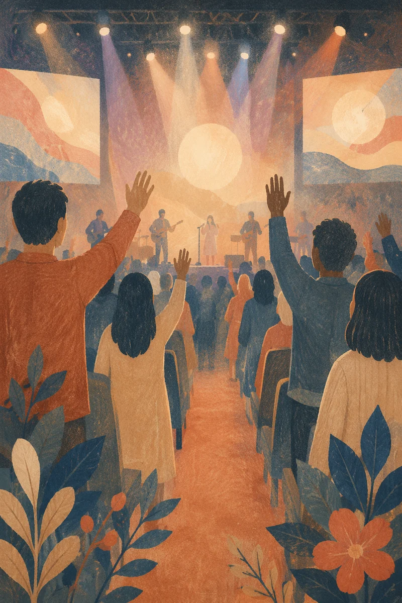 Raised Hands in Worship Concert Lights