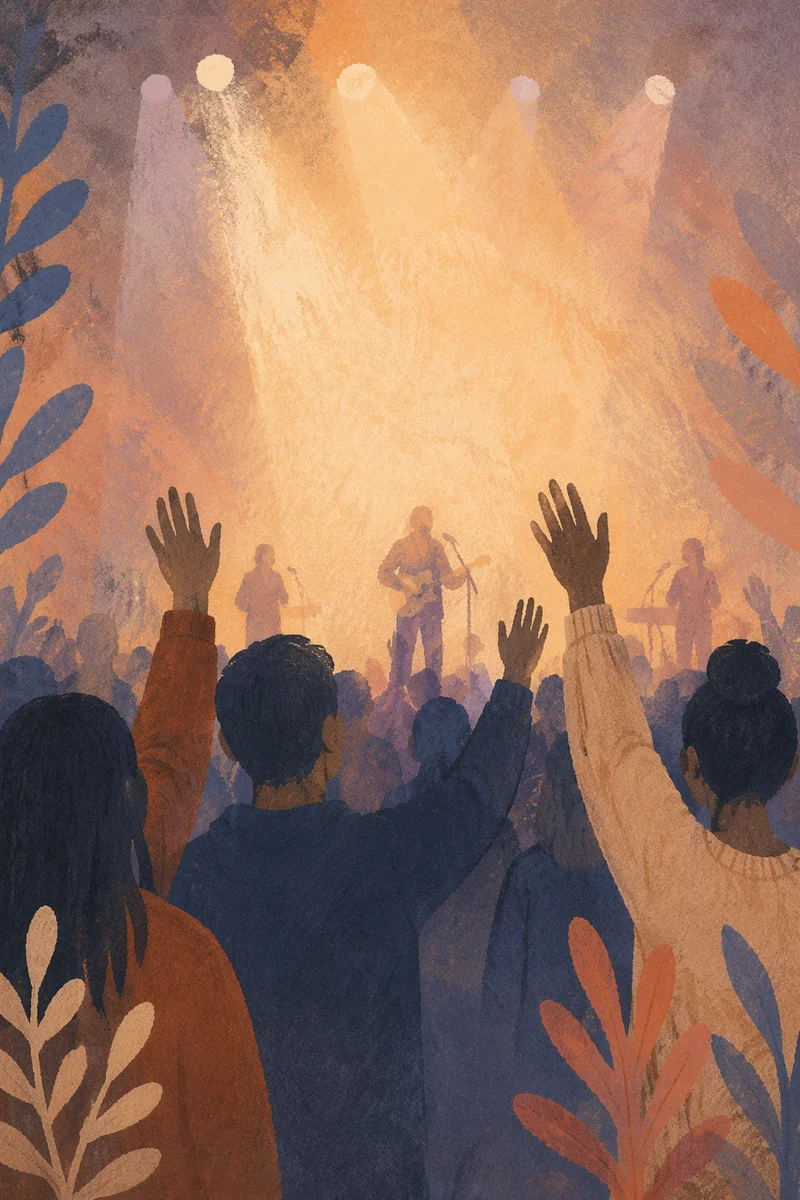 Raised Hands in Warm Worship Lights