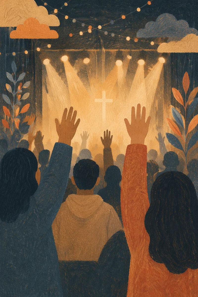 Raised Hands in Golden Worship Light