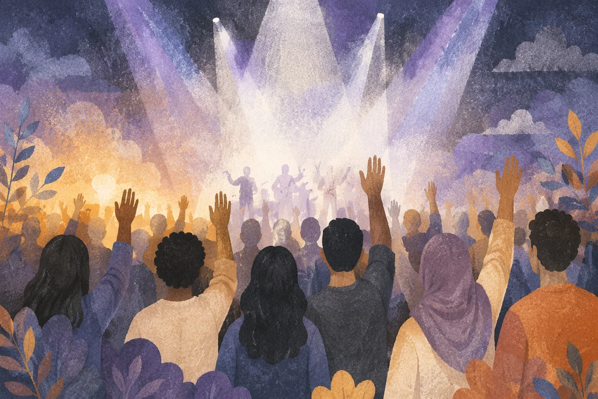 Raised Hands in Worship Concert Lights