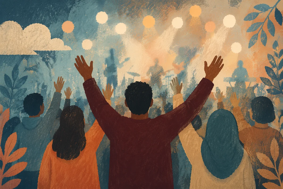 Raised Hands in Worship Concert Lights