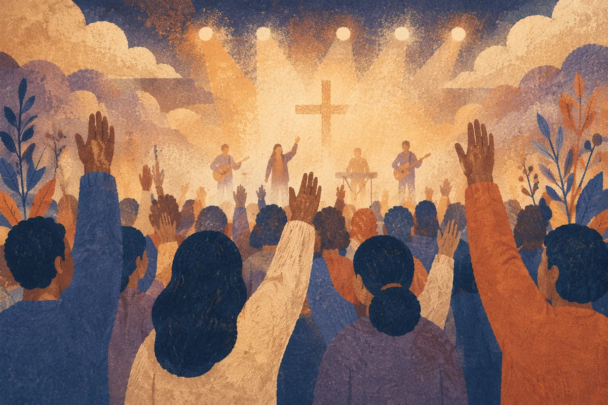 Raised Hands in Worship Concert Lights