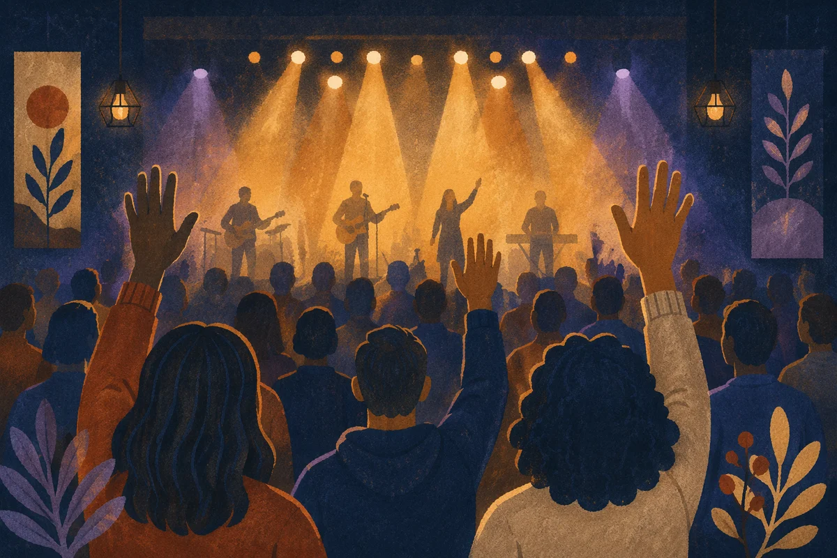 Raised Hands at Worship Night Lights