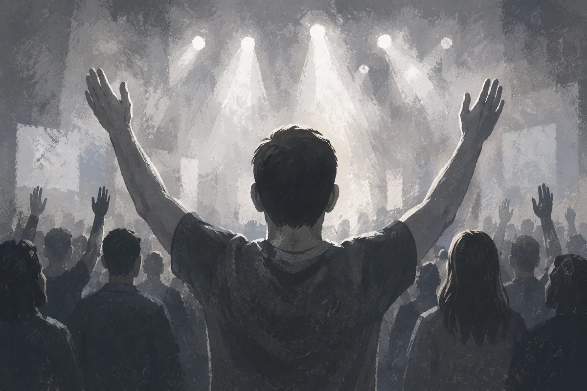 Raised Hands in Worship Concert Lights