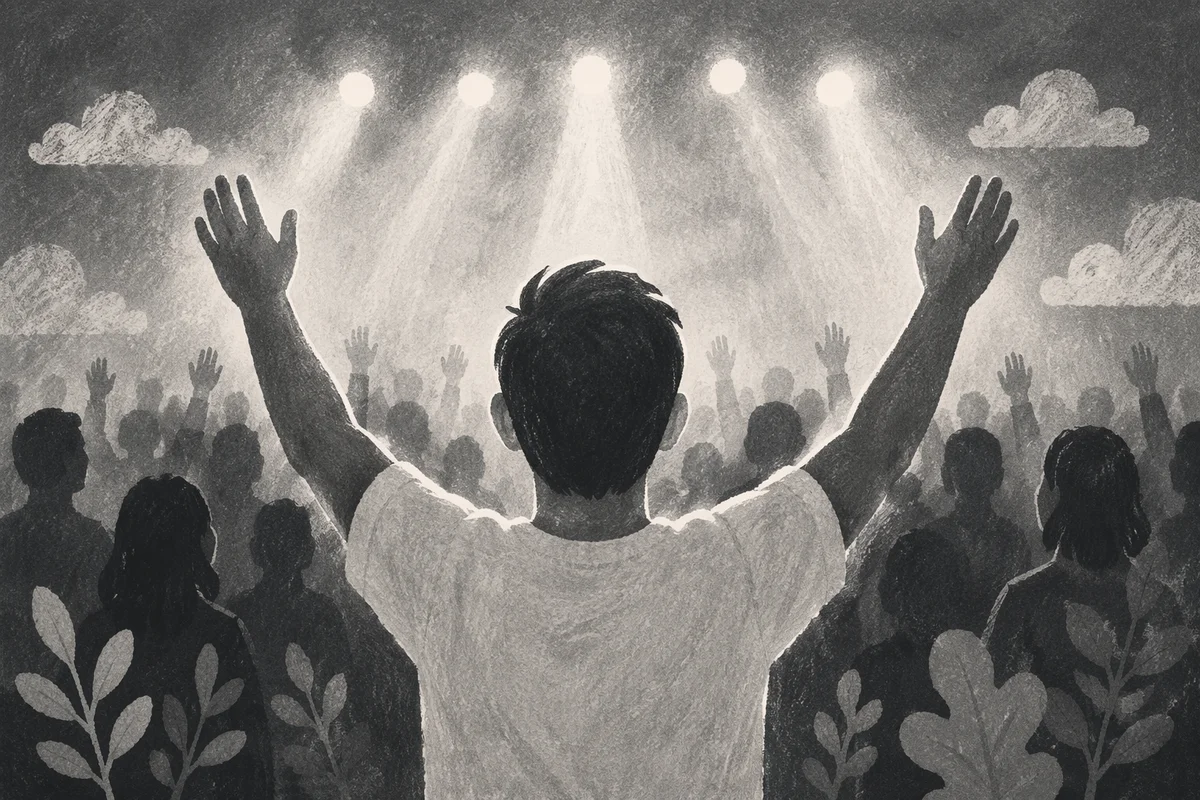Raised Hands in Worship Concert Lights
