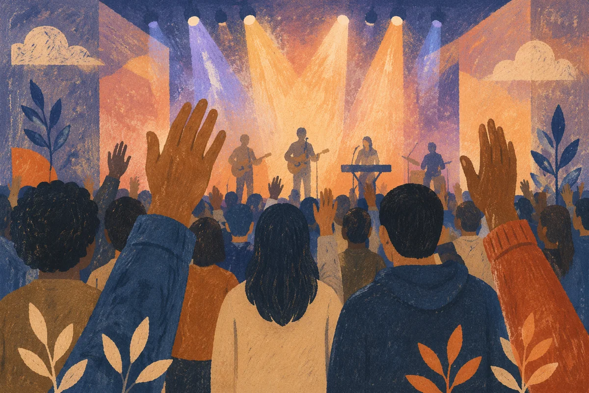 Raised Hands in Worship Concert Lights