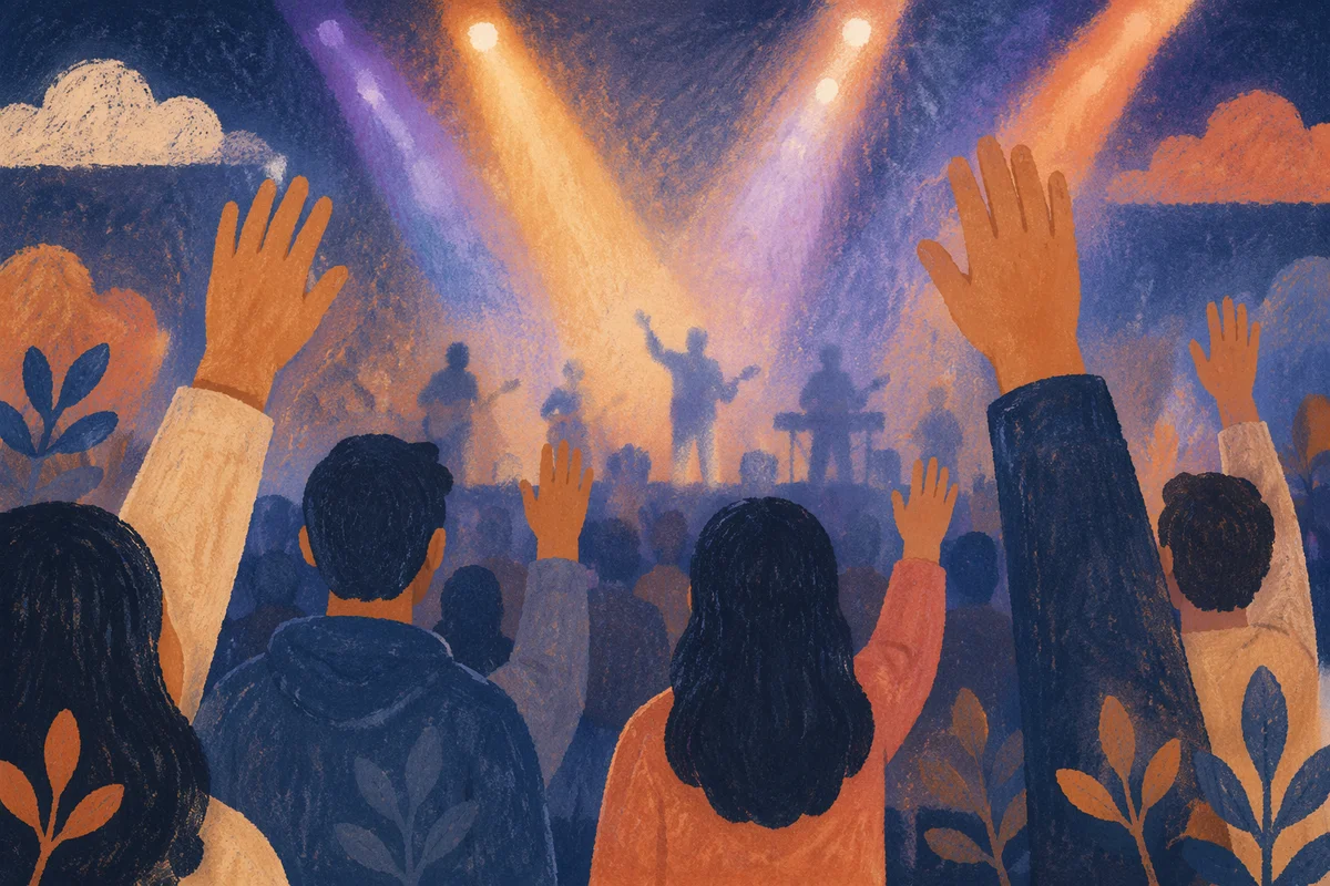 Raised Hands in Worship Concert Lights