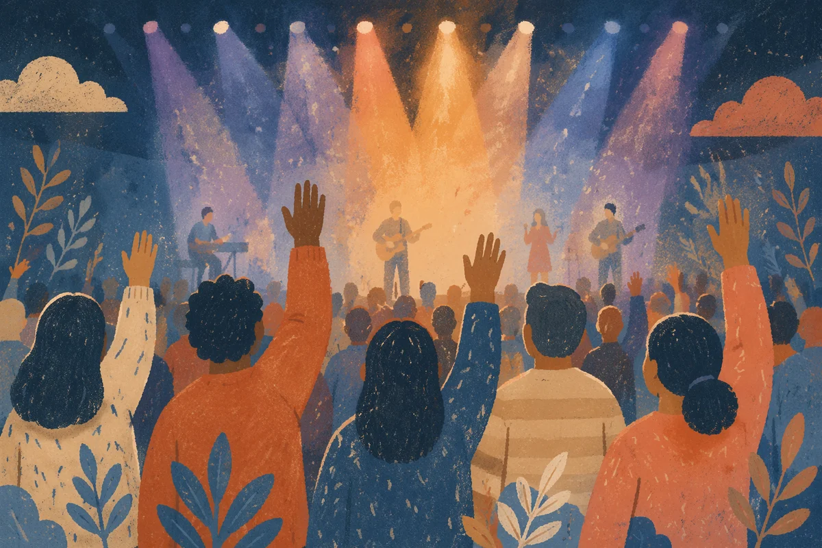 Raised Hands in Worship Concert Lights