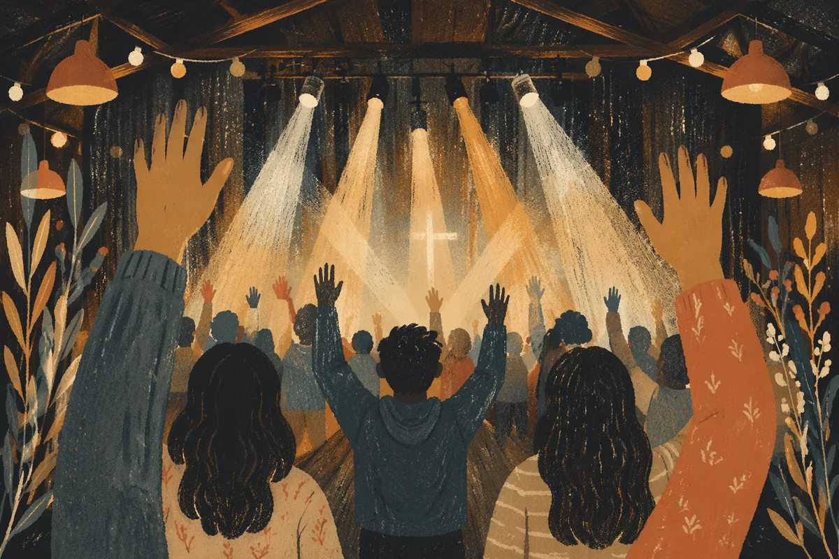 Raised Hands in Worship Night Lights