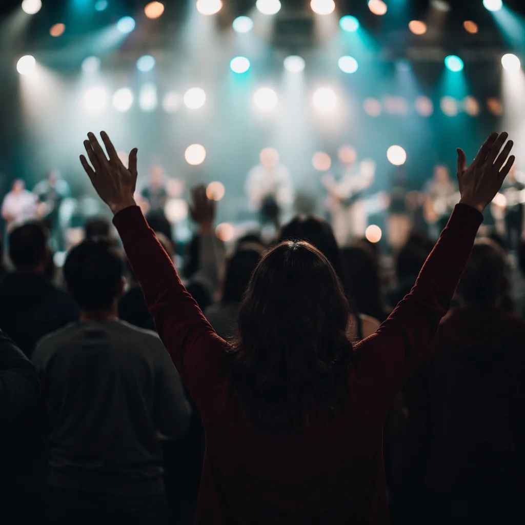 Hands Raised in Worship Concert Lights