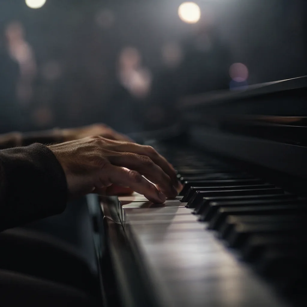 Worship Piano Hands in Sanctuary Lights