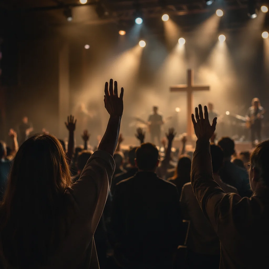 Raised Hands in Warm Church Worship