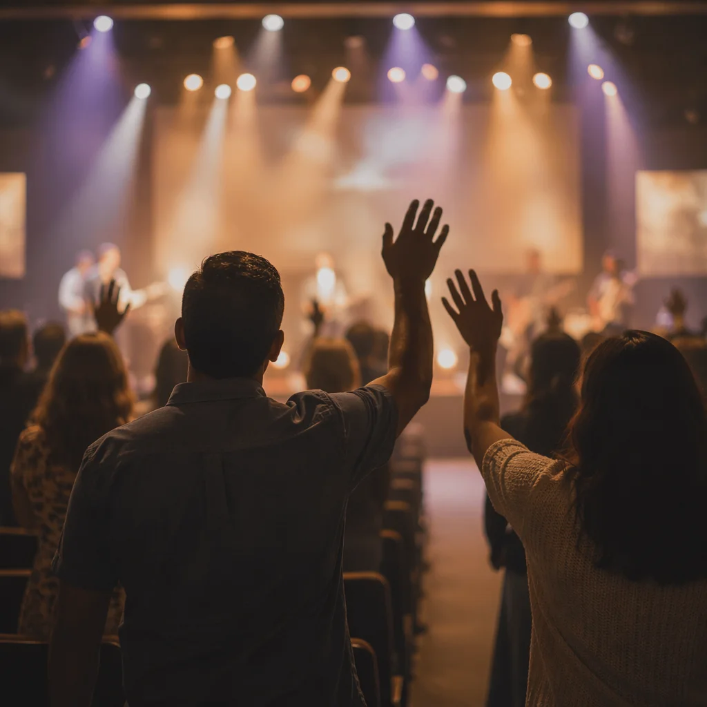 Raised Hands in Contemporary Worship Lights