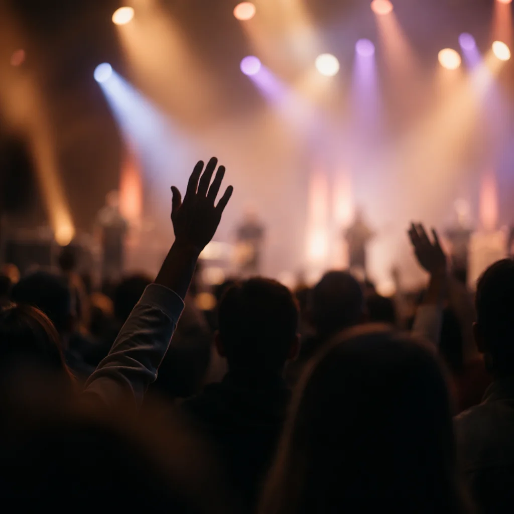 Raised Hands in Contemporary Worship Lights