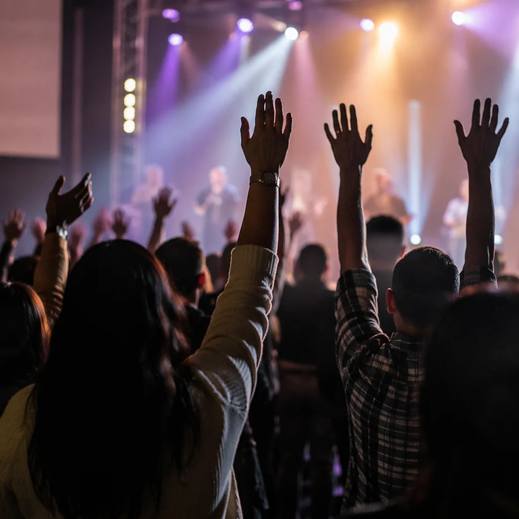 Hands Raised in Evening Worship Service