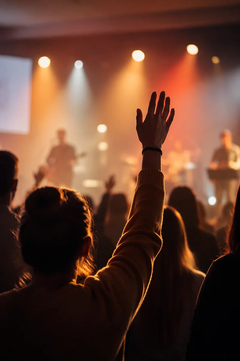 Raised Hands in Worship Concert Lights