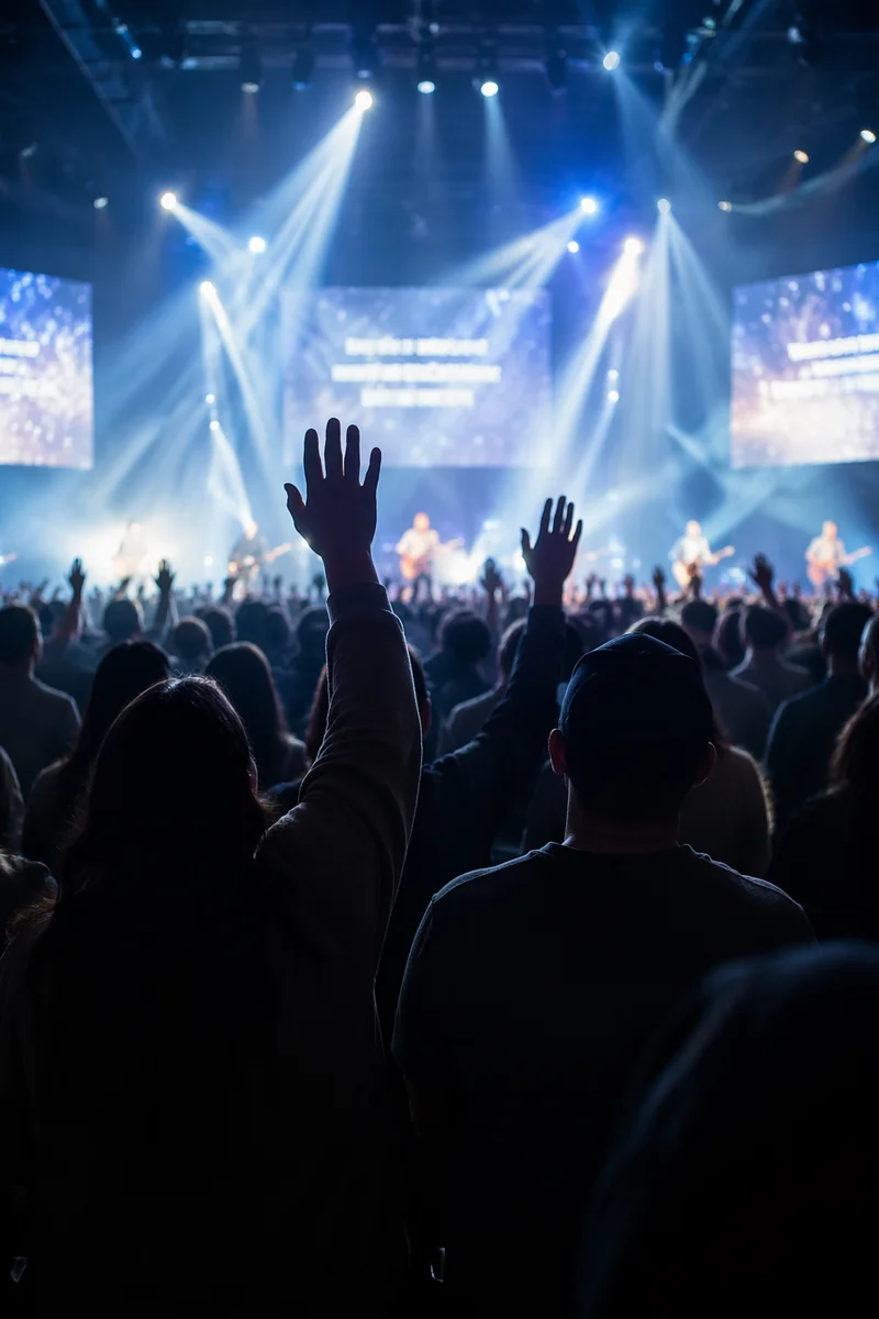 Raised Hands in Contemporary Worship Lights