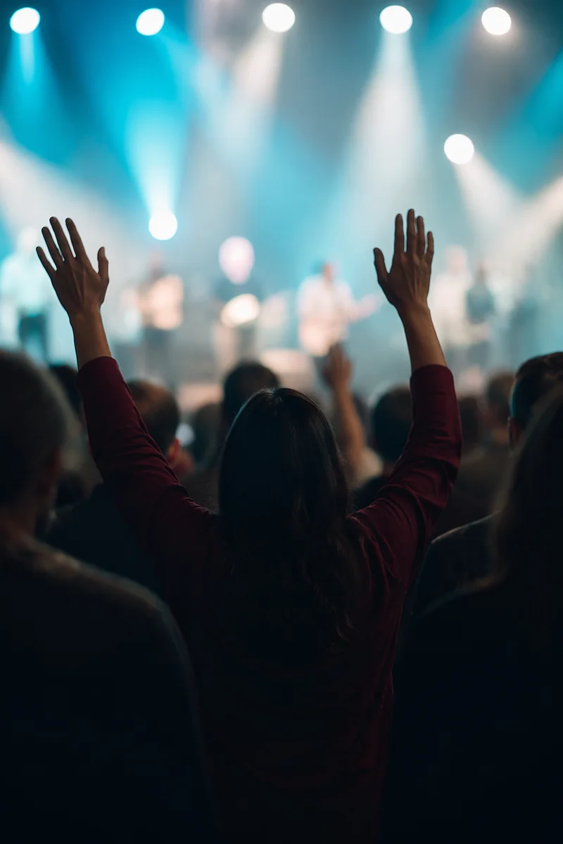 Raised Hands in Worship Concert Lights