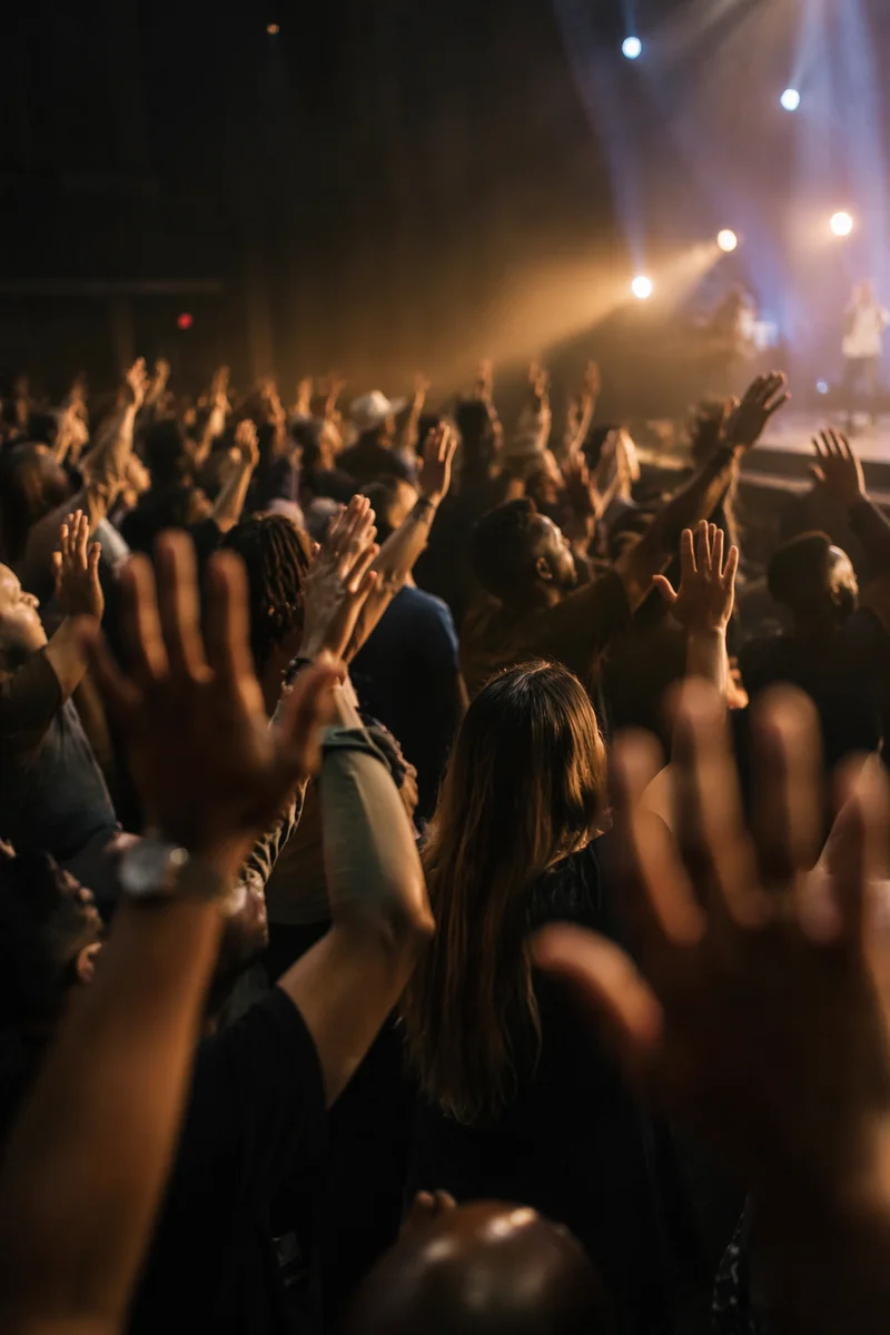 Raised Hands in Worship Concert Lights