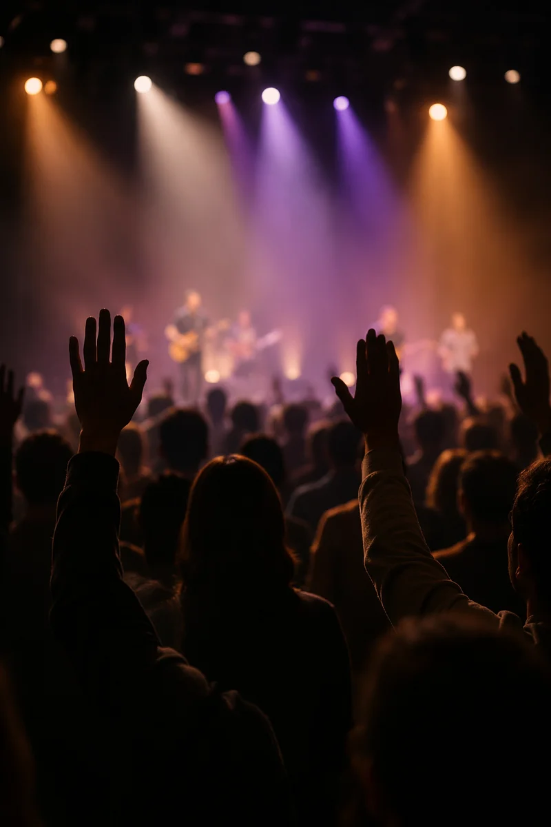 Raised Hands in Worship Concert Lights