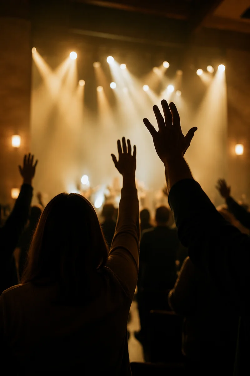 Raised Hands in Warm Worship Lights