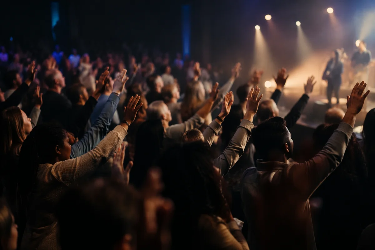 Raised Hands in Worship Concert Lights