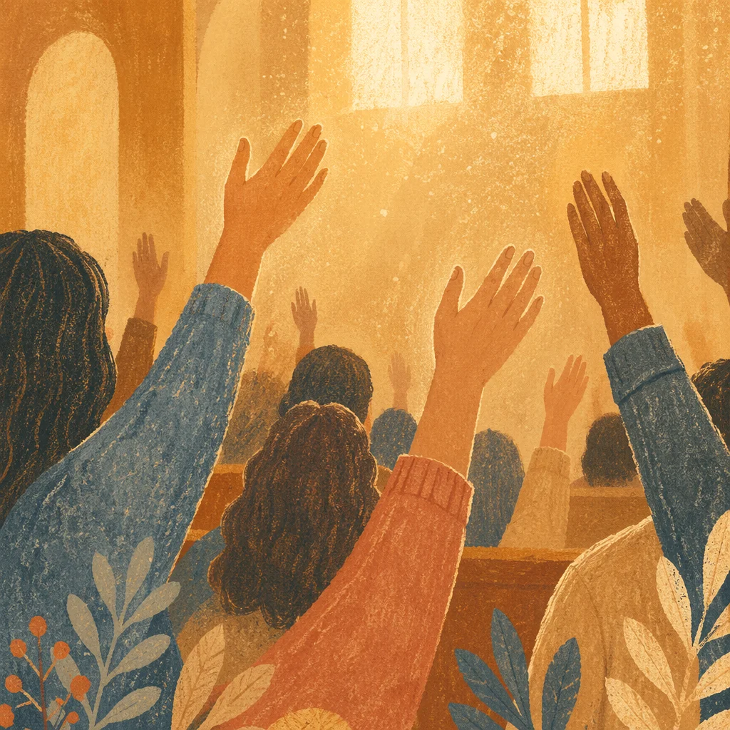 Raised Hands in Golden Worship Light