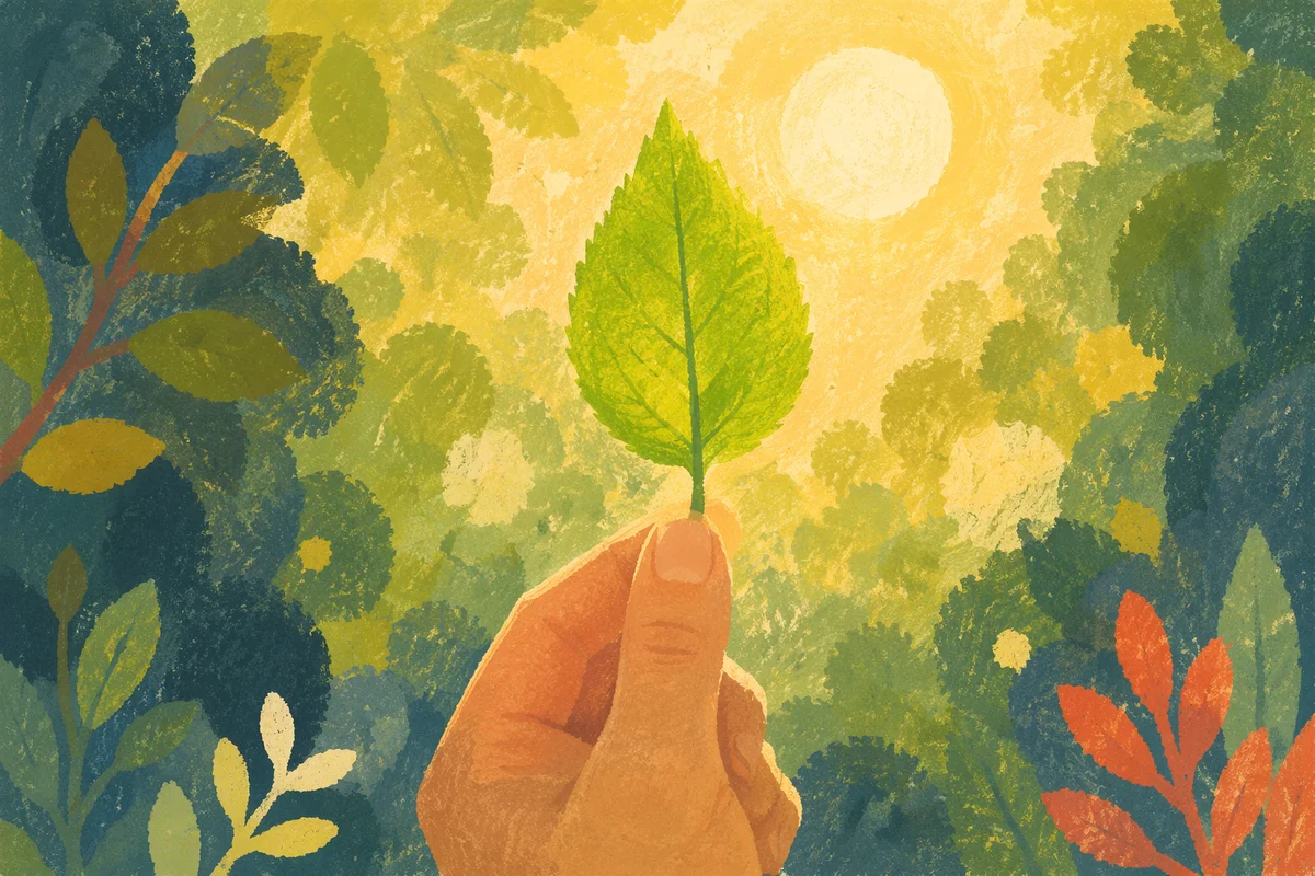 Raised Hand Holding Leaf in Golden Light
