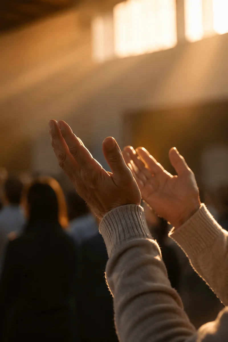 Raised Hands in Golden Worship Light