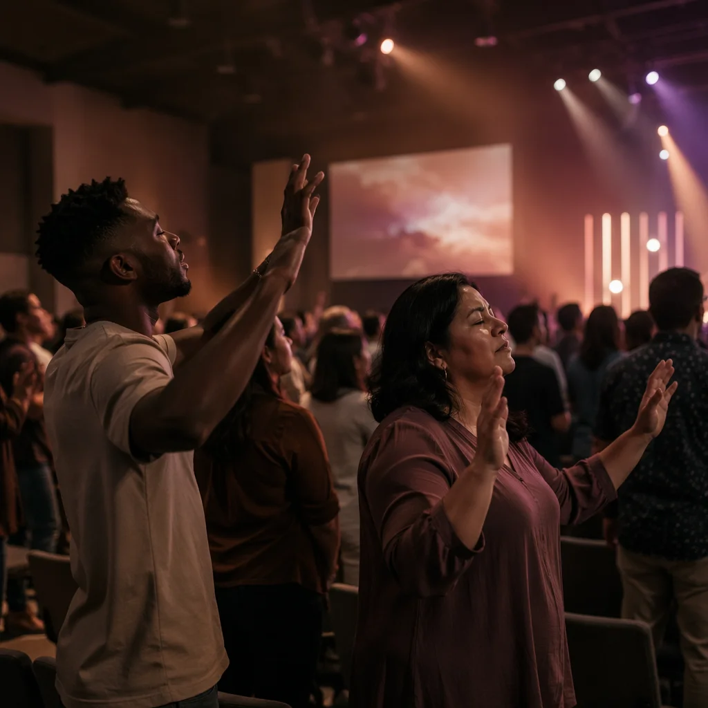 Contemporary Church Interior with Worship Gathering
