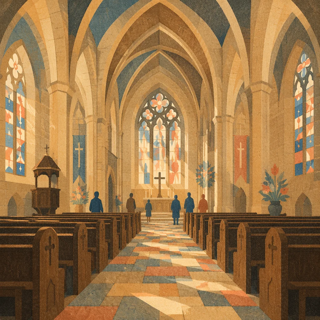 Historic Cathedral Interior with Gothic Arches