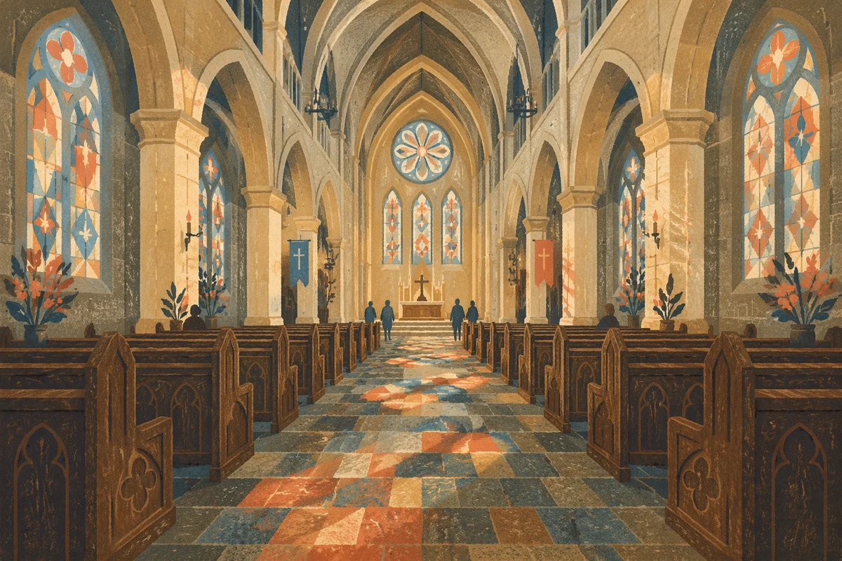 Historic Cathedral Interior with Gothic Arches