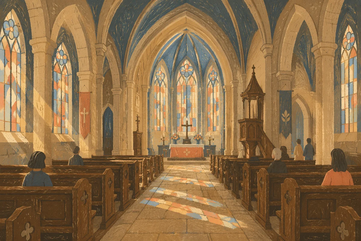 Historic Cathedral Interior with Gothic Arches