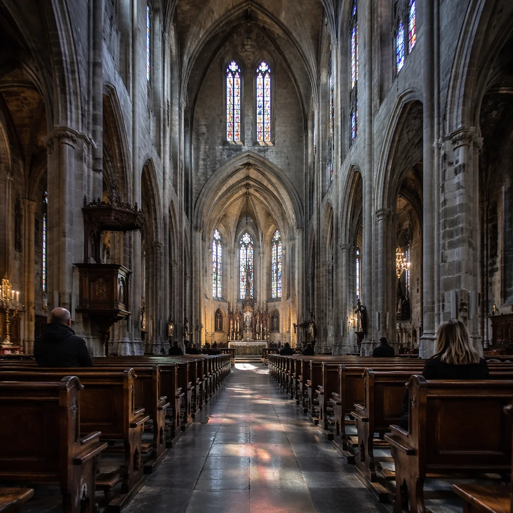 Historic Cathedral Interior with Gothic Arches