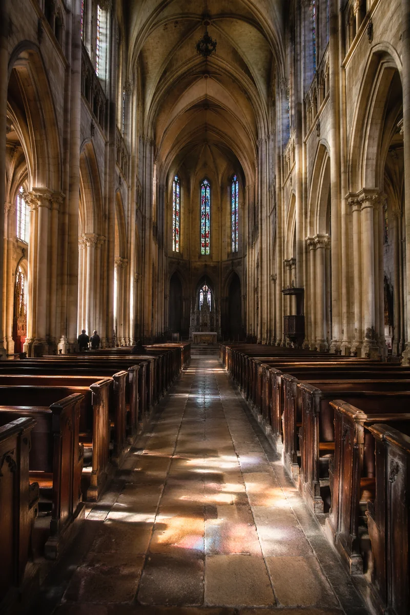 Historic Cathedral Interior with Gothic Arches