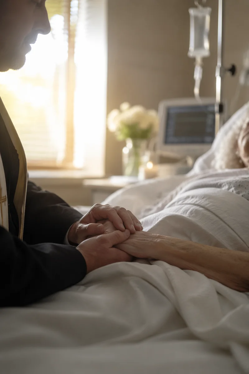 Hospital Chaplain Praying at Patient Bedside