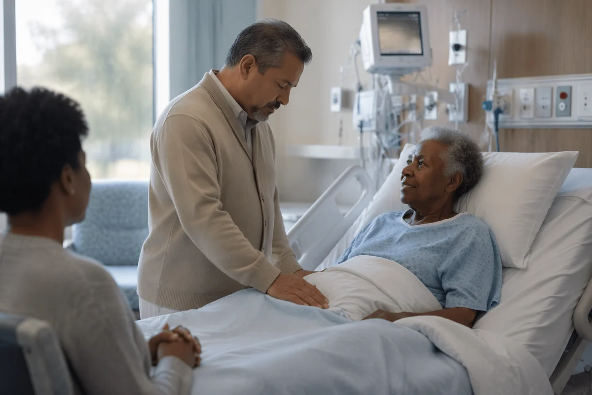 Chaplain Praying Beside Hospital Patient