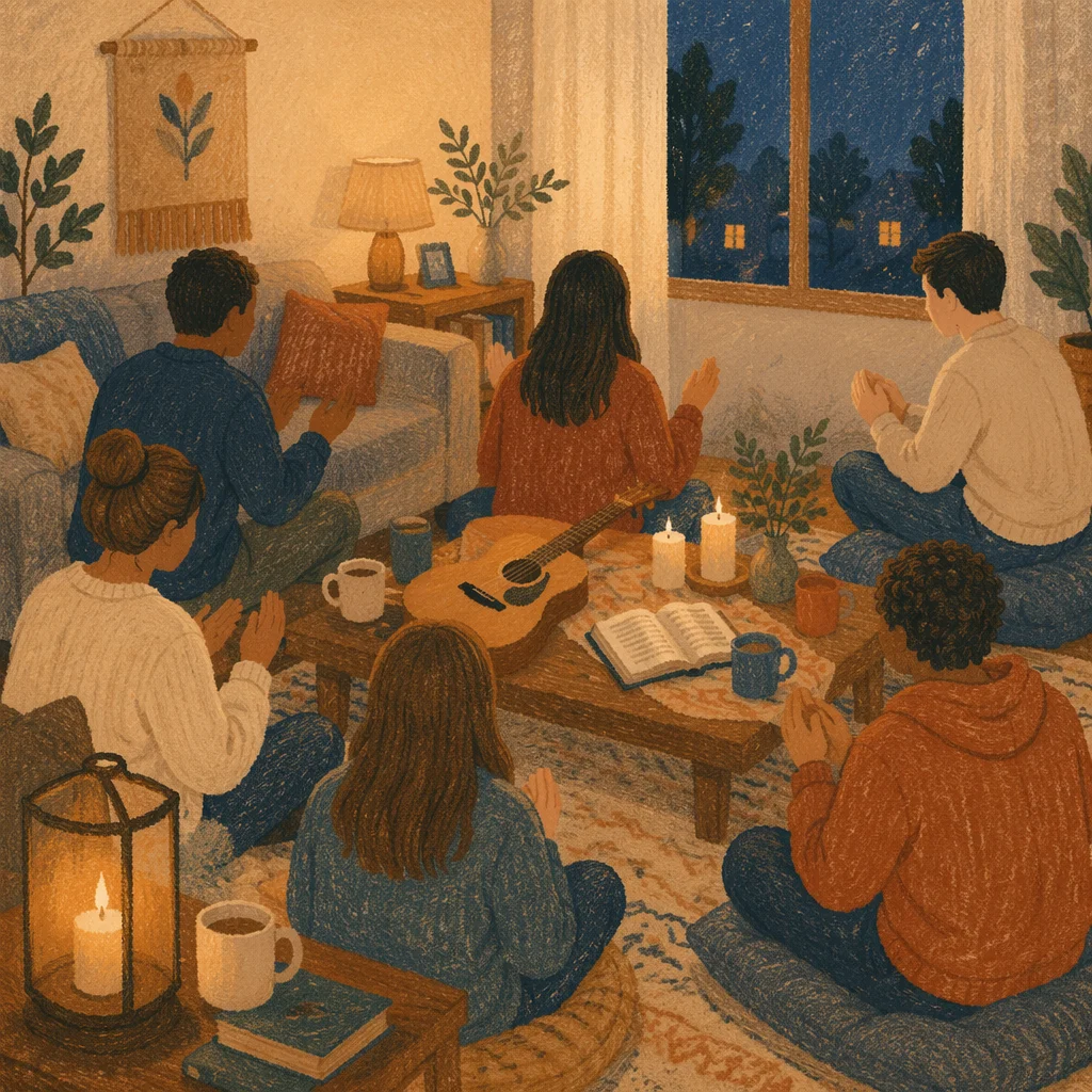 Intimate House Church Worship at Dusk