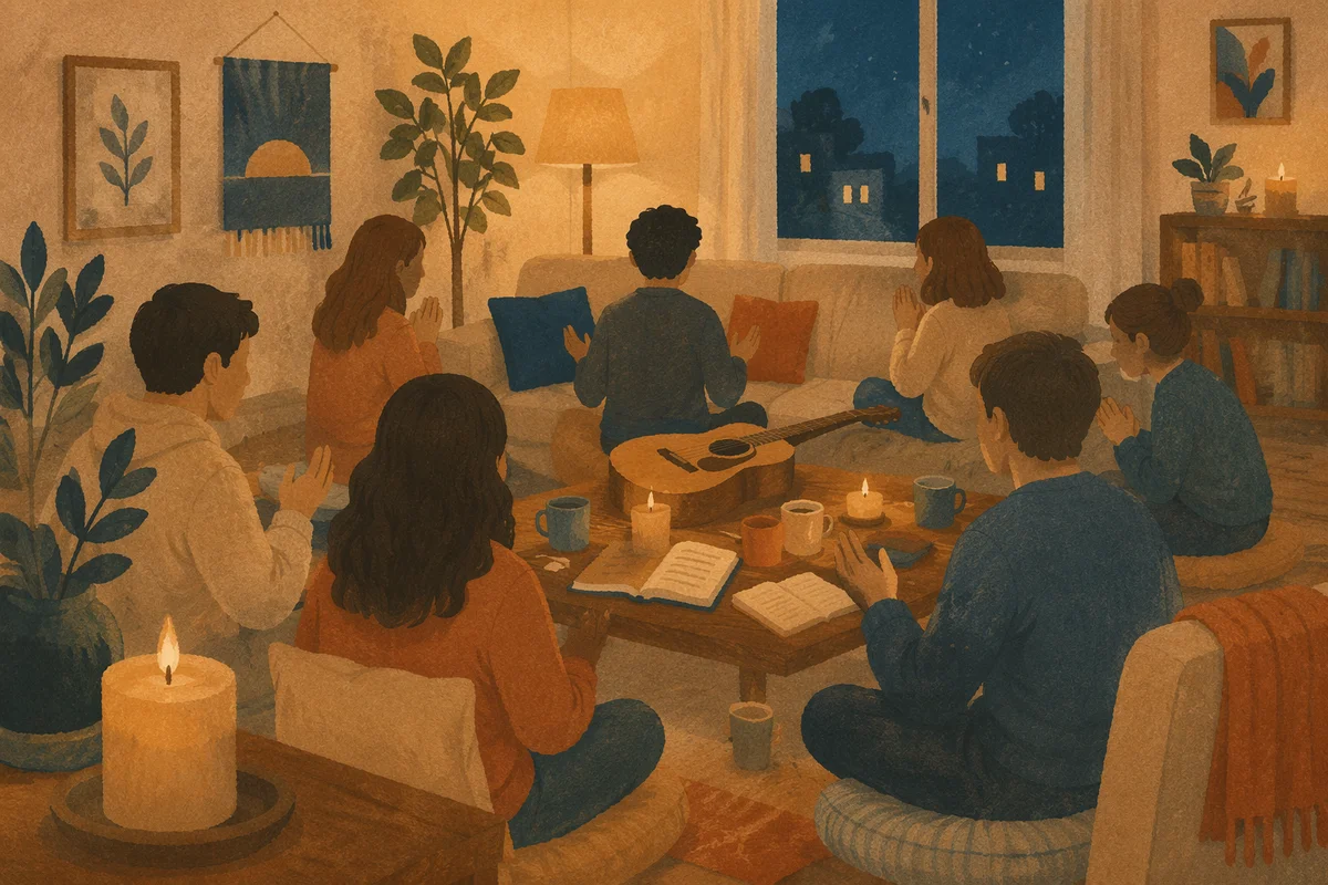 Intimate House Church Worship at Dusk