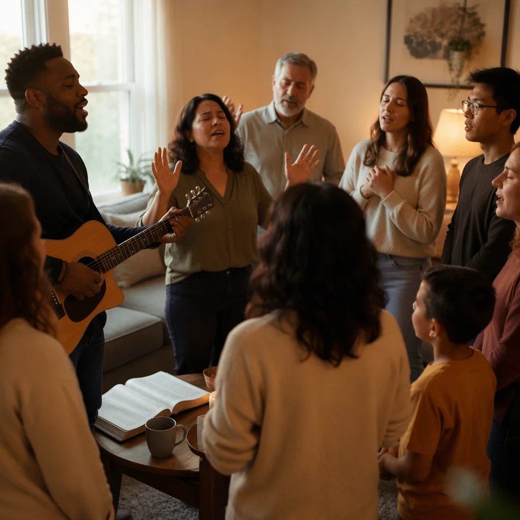 House Worship Gathering in Cozy Living Room