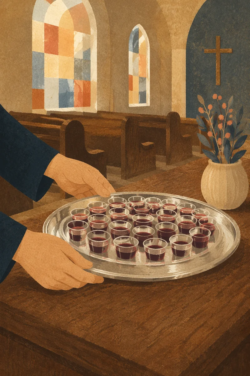 Individual Communion Cups on Silver Tray