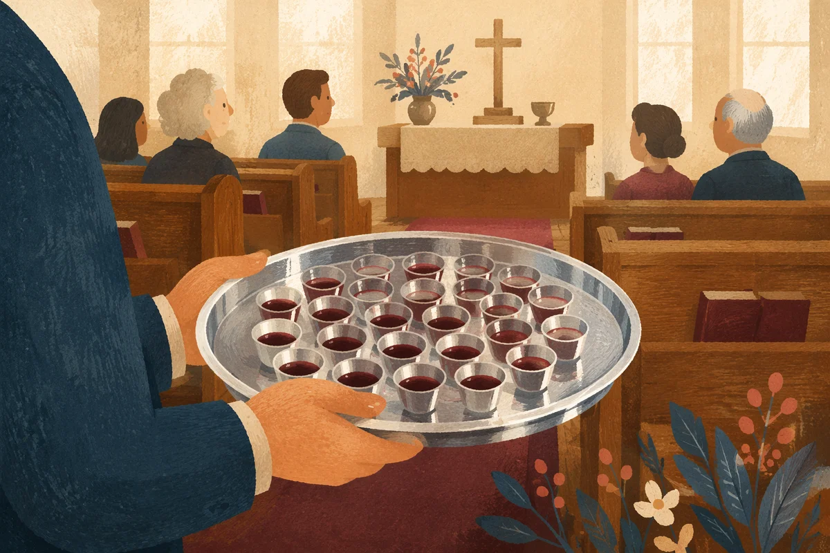 Individual Communion Cups on Silver Tray
