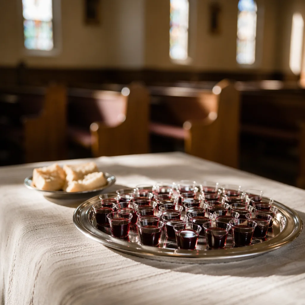 Individual Communion Cups on Silver Tray