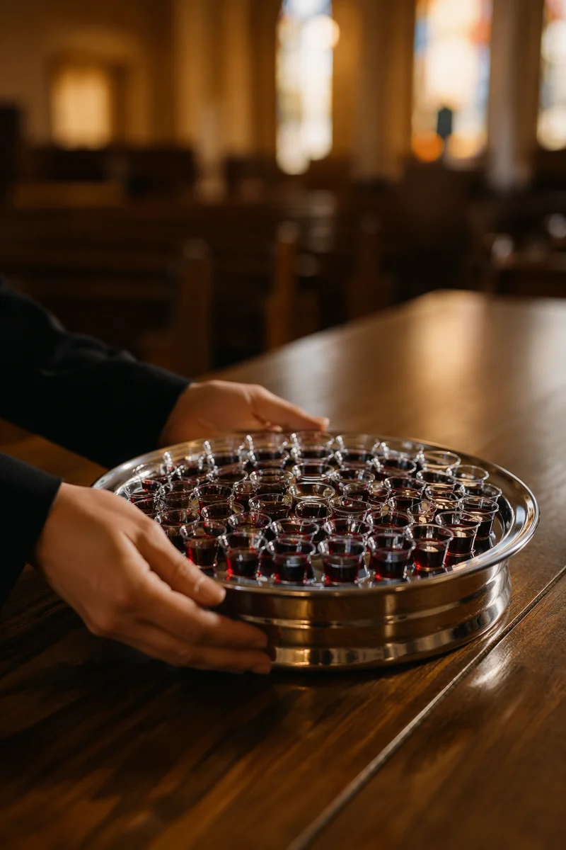 Individual Communion Cups on Silver Tray