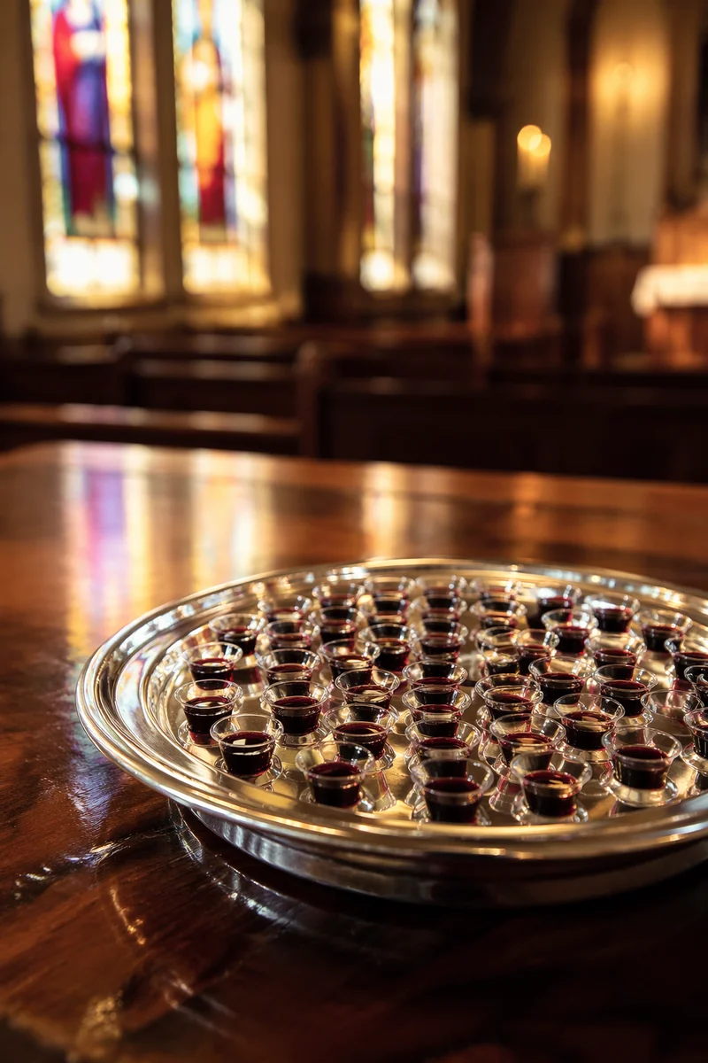 Individual Communion Cups on Silver Tray