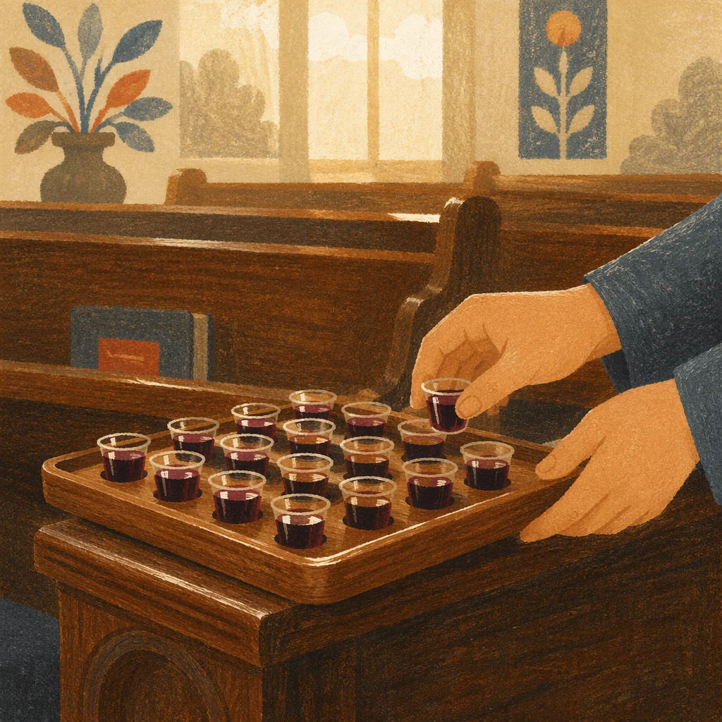 Communion Cups Tray on Church Pew
