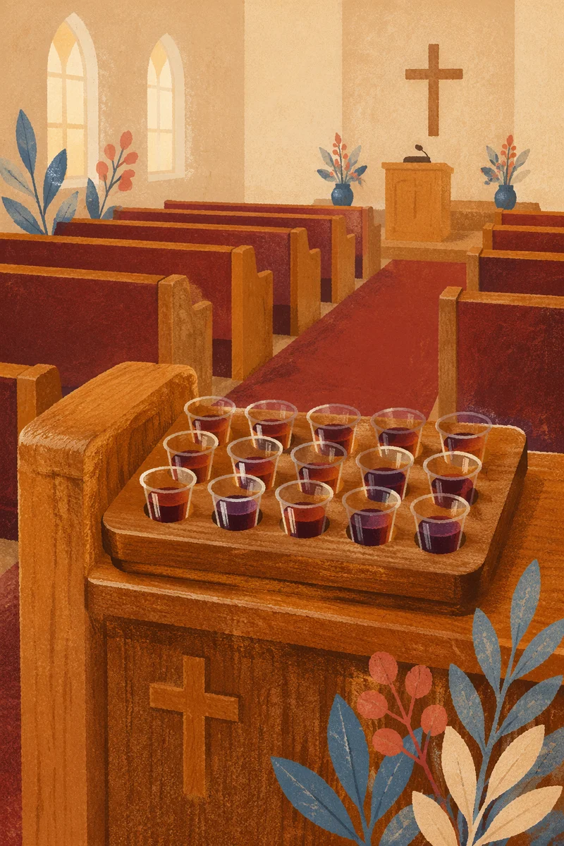 Individual Communion Cups on Church Pew